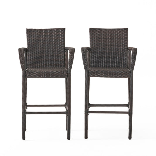 Outdoor Rattan Wicker Bar Chair With Metal Frame - Brown
