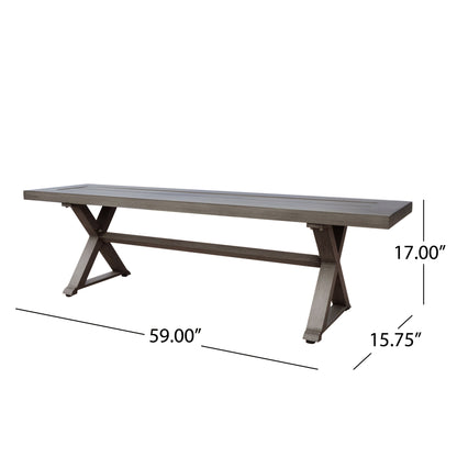 Modern Aluminum Outdoor Dining Bench With X Base - Dark Gray