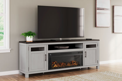 Darborn - 88" TV Stand With Electric Infrared Fireplace Insert - Gray / Brown