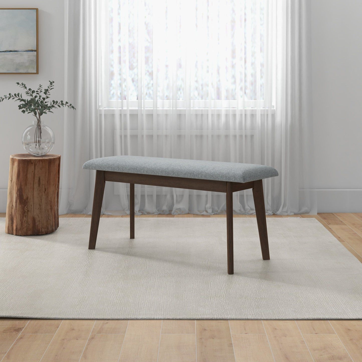 Carlos-Upholstered Solid Wood Bench - Gray