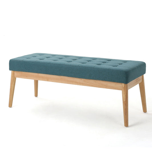 Vibratory - Button Tufted Upholstered Ottoman With Splayed Wooden Legs - Teal / Natural