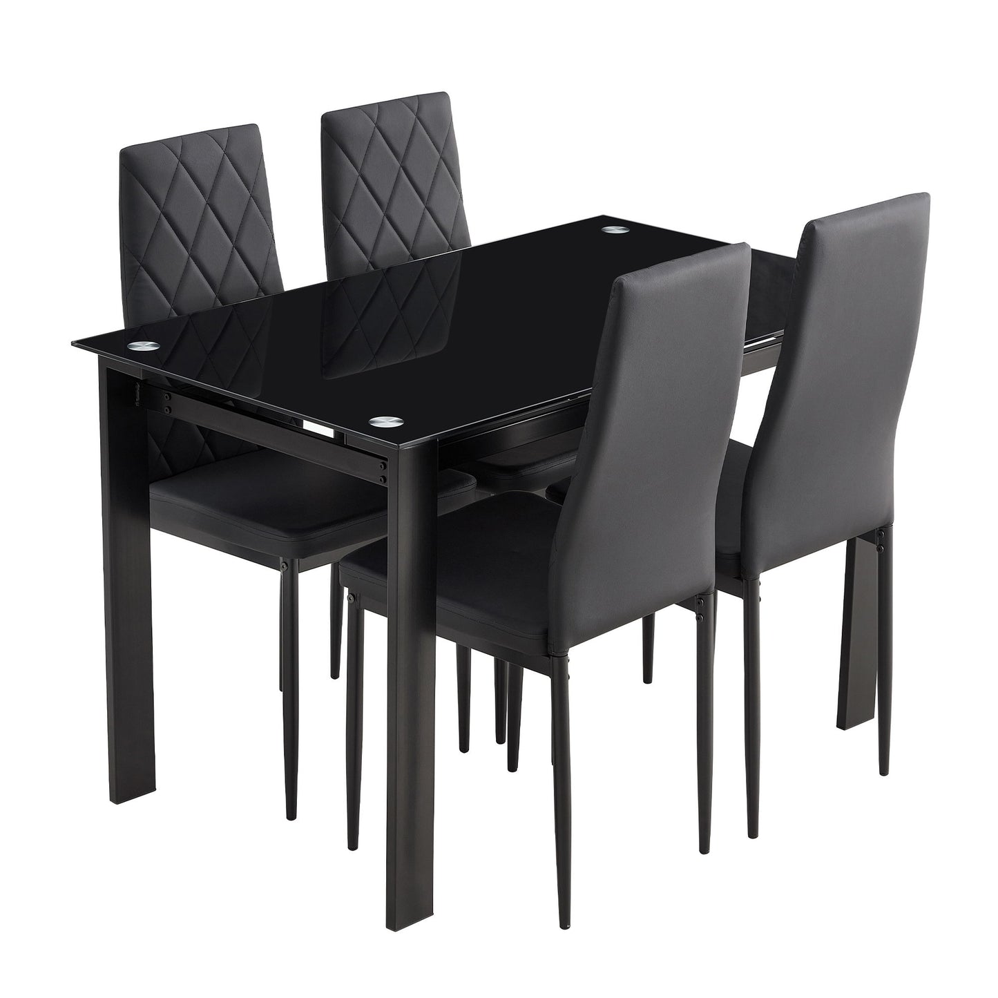 Modern 5 Piece Dining Table Set With Glass Top And Chairs - Black