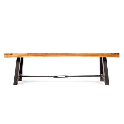 Outdoor Dining Bench, Patio Backless Bench - Teak / Black