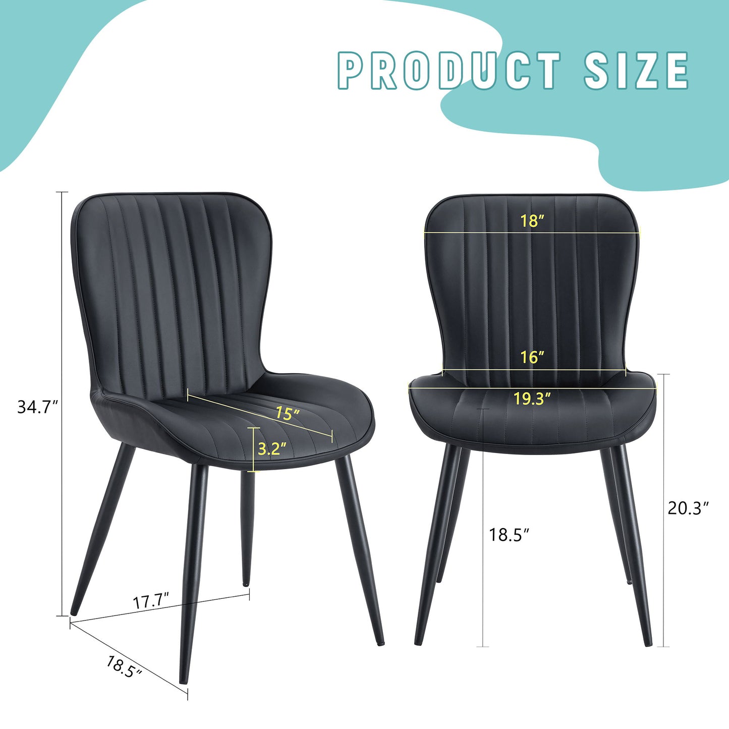 Minimalist Ergonomic Dining Chair (Set of 4) With Curved Cushions And Metal Frame - Black