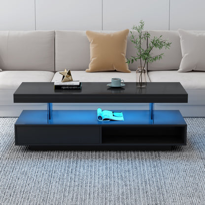 LED Coffee Table With 2 Drawers And Display Shelves