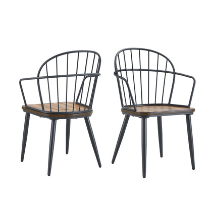 Industrial Inspired Indoor Dining Chair With Metal Legs And Birch (Set of 2) - Black / Natural