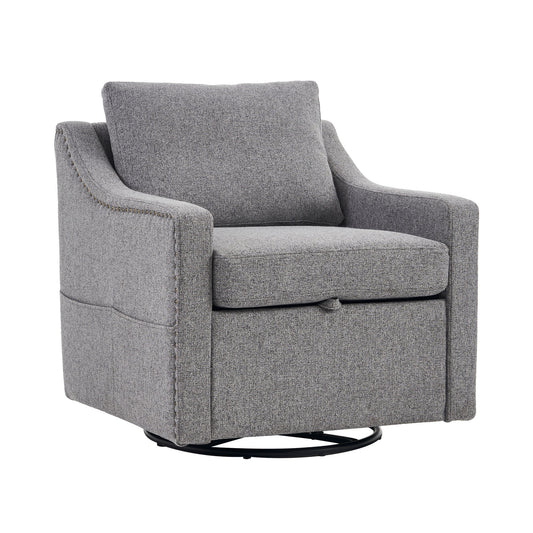 Linen Fabric 360° Swivel Accent Chair With Upholstered Back Pillow And Rivet Armrest