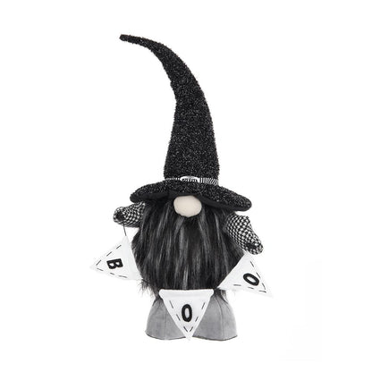 Gnome With 'Boo' Banner, For Halloween Decor - Black White