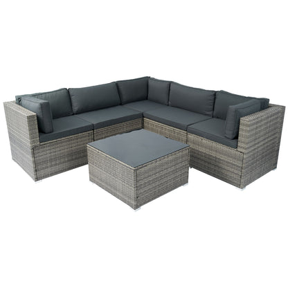 6 Pieces PE Rattan Sectional Outdoor Furniture Cushioned Sofa Set Wicker - Gray