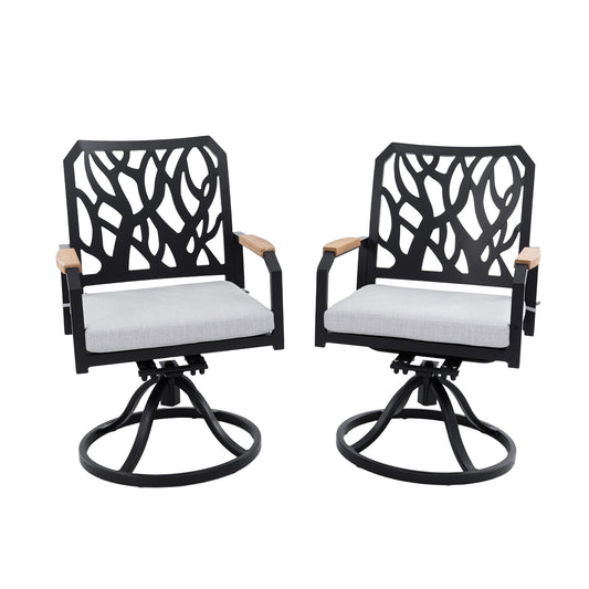 Outdoor Patio Swivel Rocker With Outdoor Grade Sunbrella Cushions, Branch Like Backrest (Set of 2) - Bourbon Brown