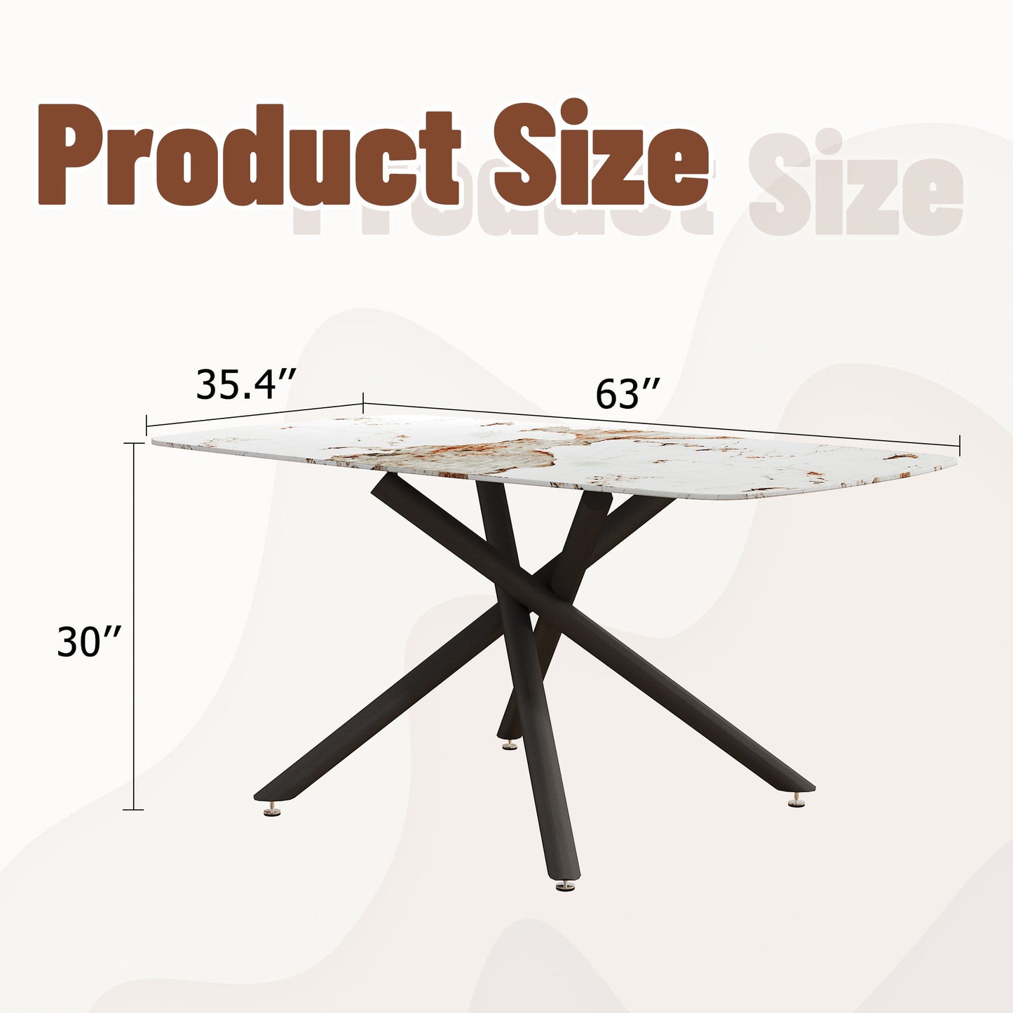 Luxurious Marble Patterned Dining Table With Metal Fork Legs
