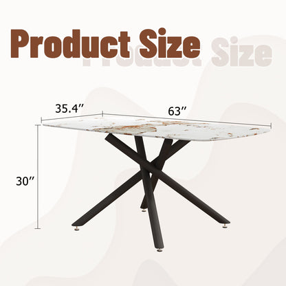 Luxurious Marble Patterned Dining Table With Metal Fork Legs