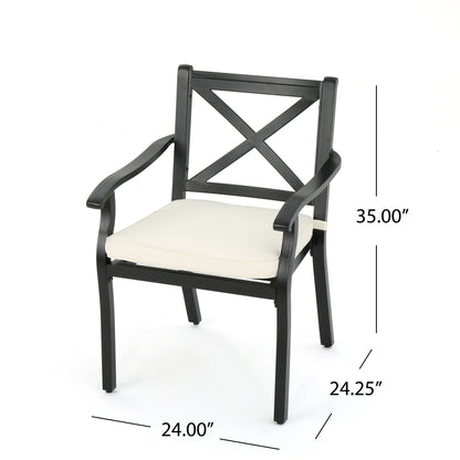 Outdoor Dining Chair Set With Water Resistant Cushions - Black / Ivory