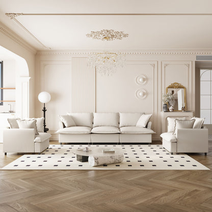 Living Room Set Modular Sectional Couch, Upholstered Sofa & Armchair & Movable Ottoman