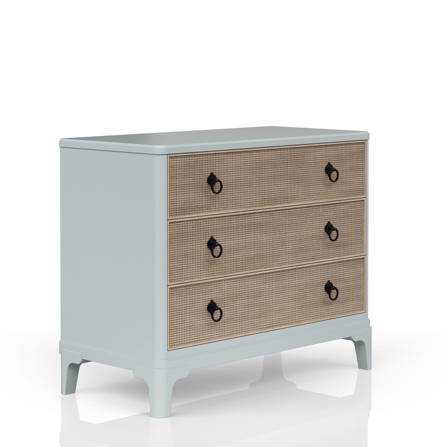 3 Drawers Hall Chest With Cane Fronts - Light Blue
