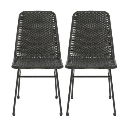 Outdoor Dining Chairs (Set of 2), Rattan Backrest And Cushions, Iron Frame - Dark Brown