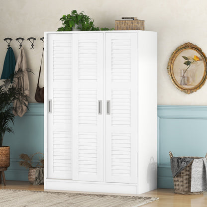 3 Door Shutter Wardrobe & Shelves - White