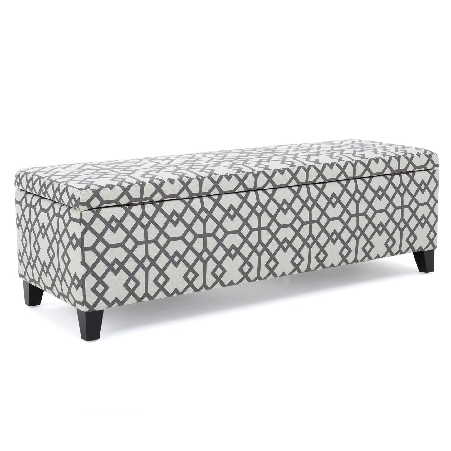 Quotient - Upholstered Storage Ottoman With Tapered Block Feet - Gray / White