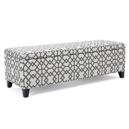 Quotient - Upholstered Storage Ottoman With Tapered Block Feet - Gray / White