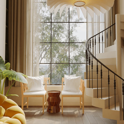 Farmhouse Modern Dining Corner Chairs (Set of 2) With Handwoven Rattan Backrests And Solid Wood Legs - Natural / White