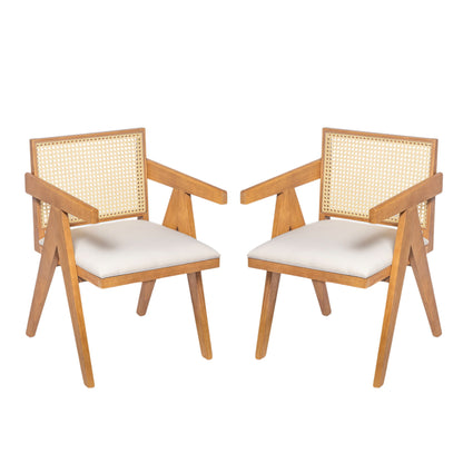 Chandigarh Farmhouse Style Cane Upholstered Dining Chairs (Set of 2)