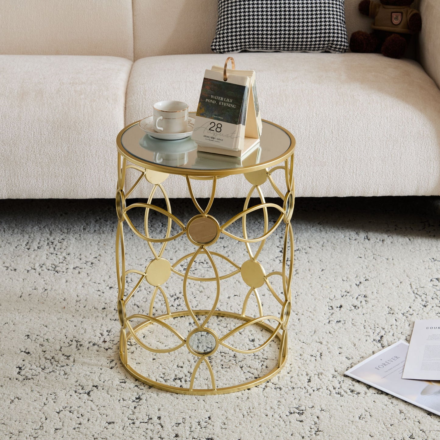 Modern Side Table With Mirror Top And Metal Frame - Gold / Clear