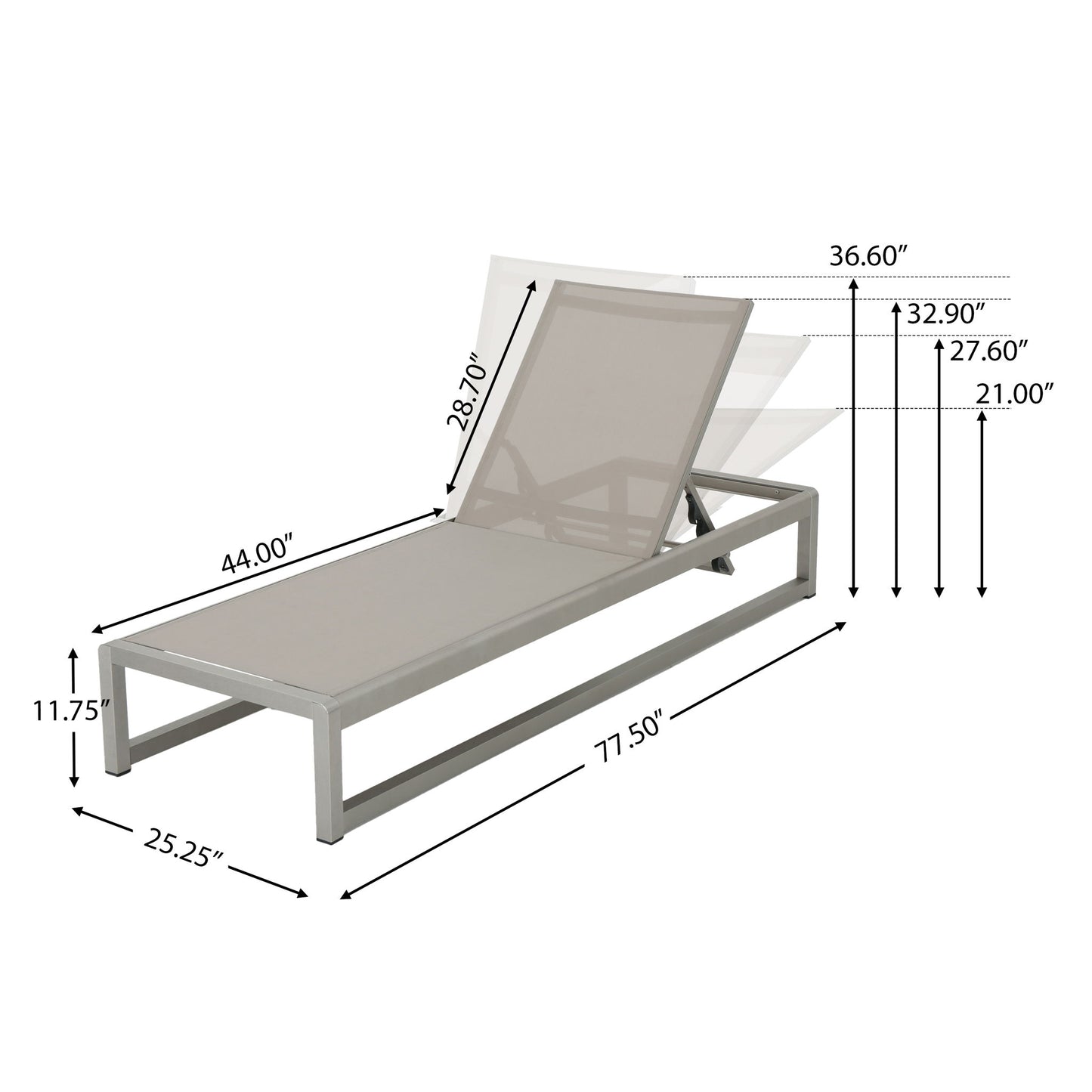 Chaise Lounge With 5 Reclining Positions, Outdoor Patio Lounge Chairs