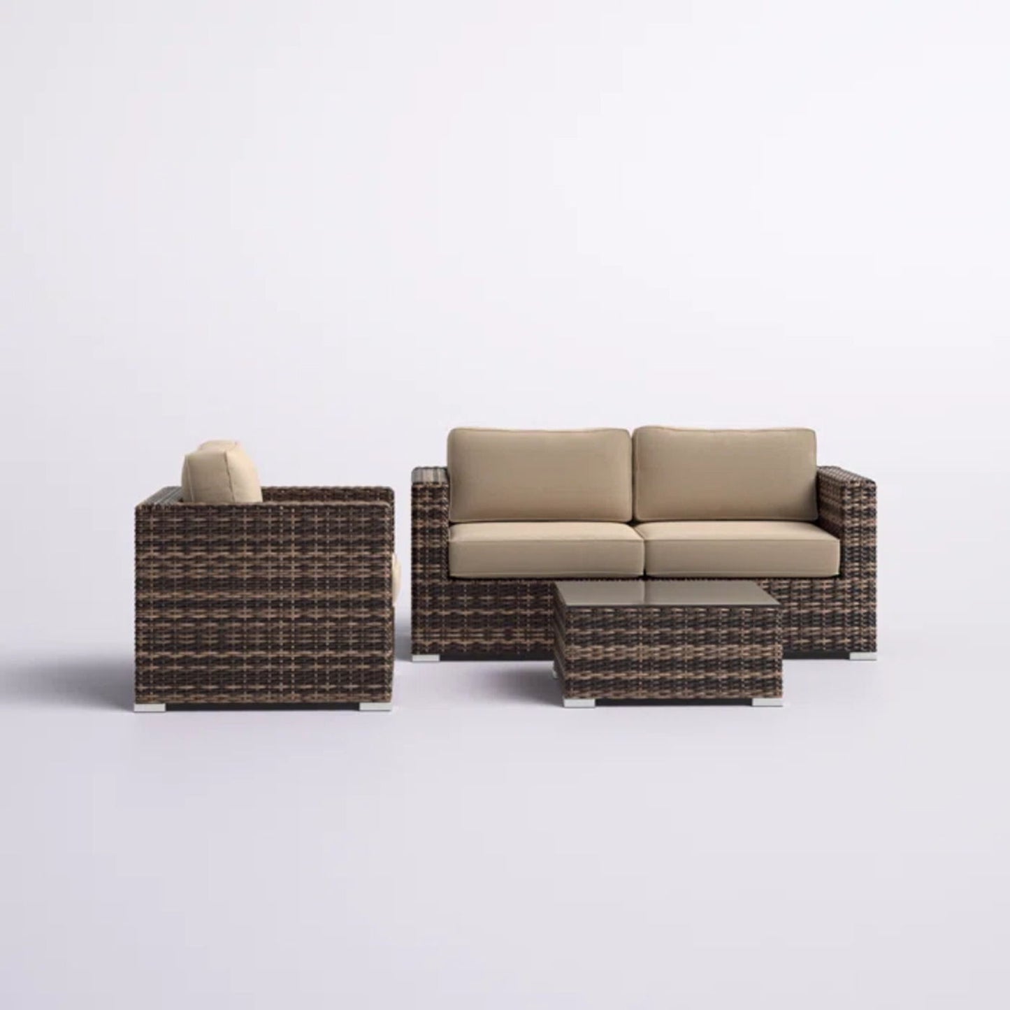 Modern Style Hdpe Wicker Seating Group With Cushions For 3 People In Brown Finish