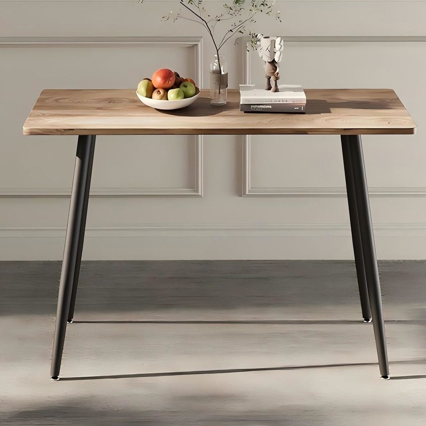 Modern Minimalist 47" Wood Dining Table With Metal Legs For 4 - Wood