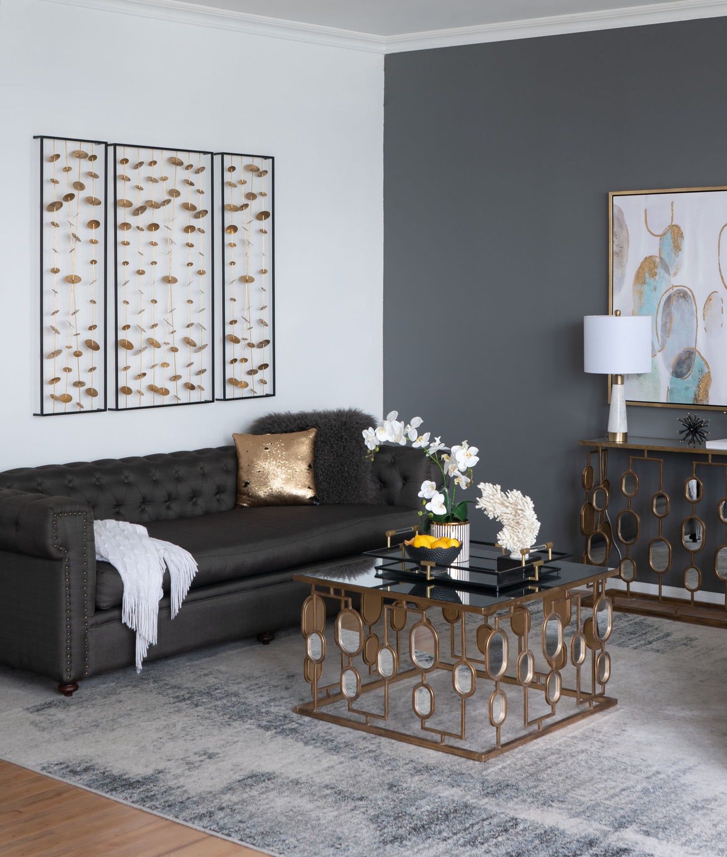 Metal Decorative Wall Art With Frame, Wall Decor For Living Room (Set of 3) - Gold