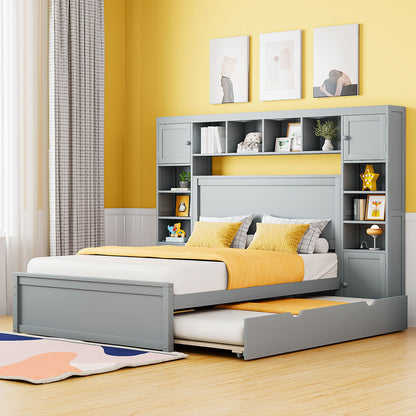 Bed With All In One Cabinet, Shelf And Sockets, Trundle