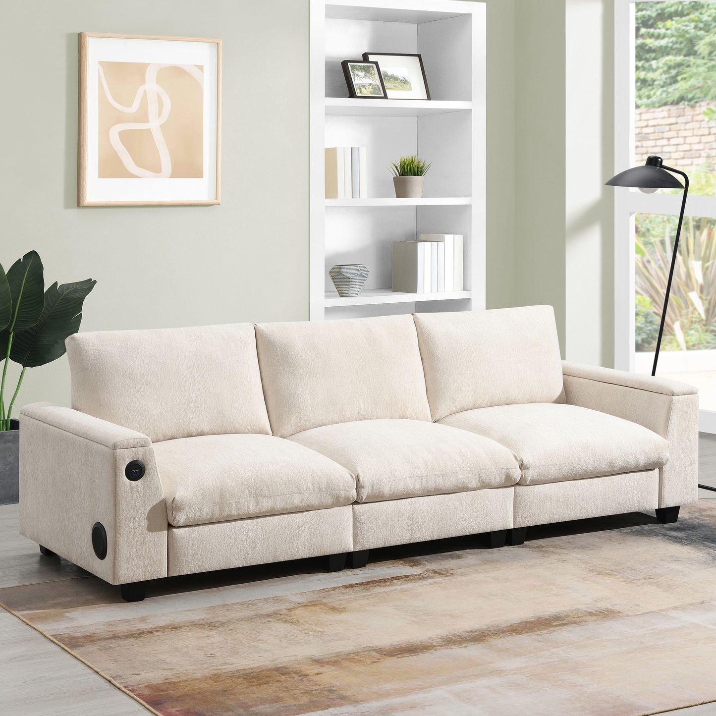 Sectional With Bluetooth Speaker Comfy Cloud Couch Set With Drop Down Table Cup Holders, USB Charger Storage Armrest Wide Seat Sofa