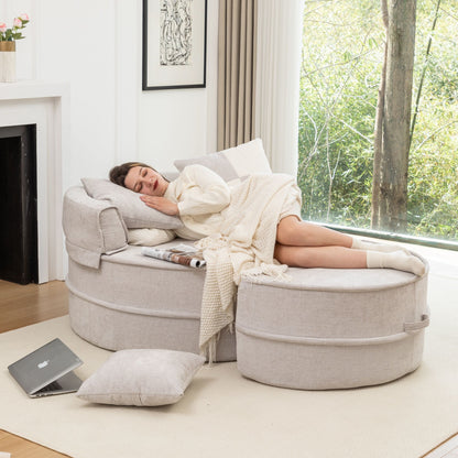 Modern Oversized Round Barrel Accent Chair With Ottoman