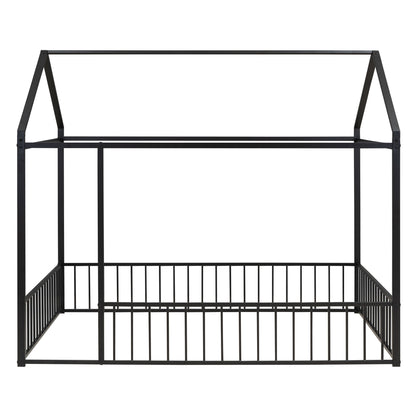 Metal Bed House Bed Frame With Fence