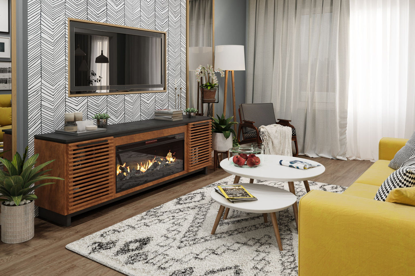 Fireplace TV Stand Console For TVs Up To 100" - Black / Bourbon