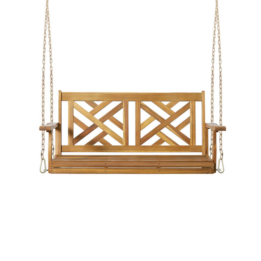 Alejandro - Acacia Wood Porch Swing With Slat Panel Seating