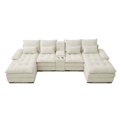 Contemporary U Shaped Sofa With Console And Cupholders