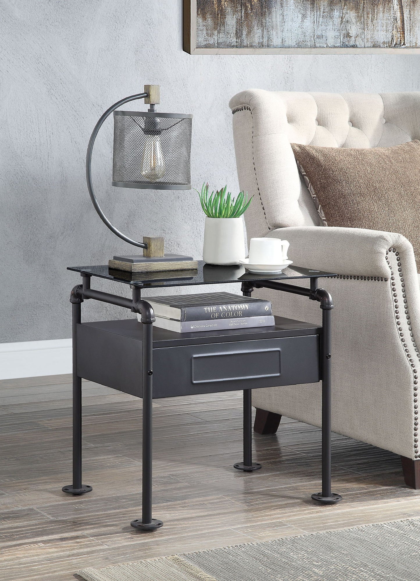 Nicipolis - Glass Nightstand - Gray