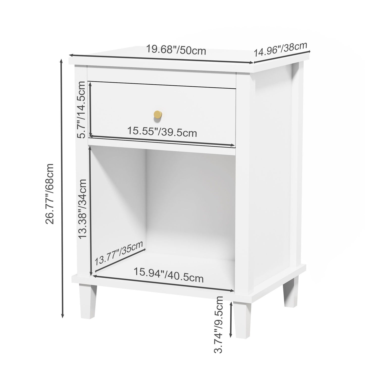 Nightstand & 1 Drawer And 1 Shelf - White