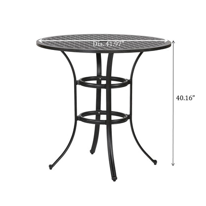 Cast Aluminum Round Counter Table With Lattice Design And Umbrella Hole - Dark Lava Bronze