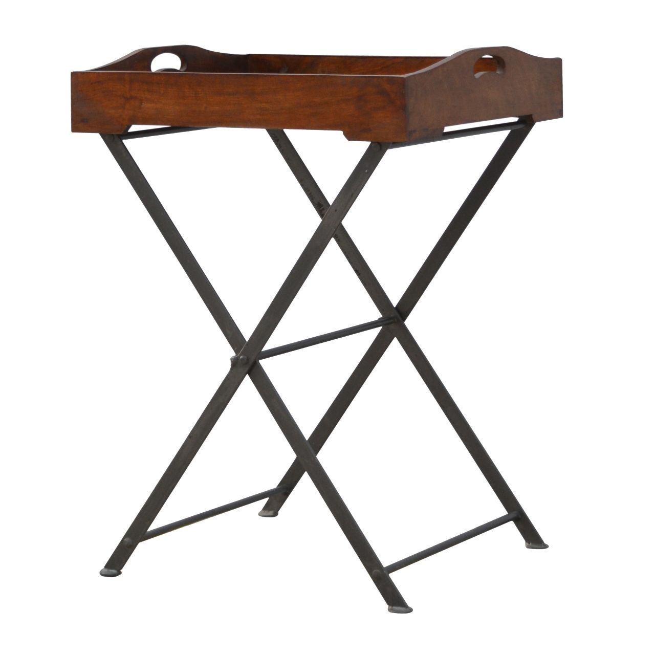 Tray With Cross Iron Base - Brown / Steel Gray