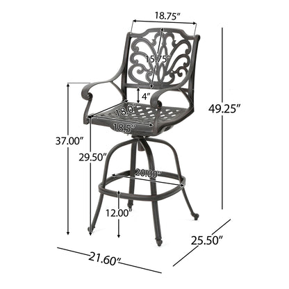 Outdoor Cast Aluminum Swivel Bar Stool With Scrolled Arms - Bronze