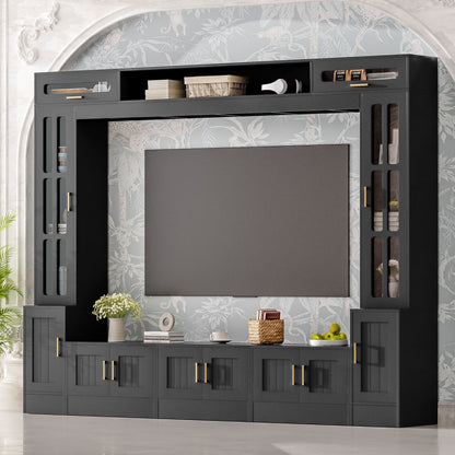 Wall Unit Entertainment Center With Bookshelves For TVs Up To 80" - Black