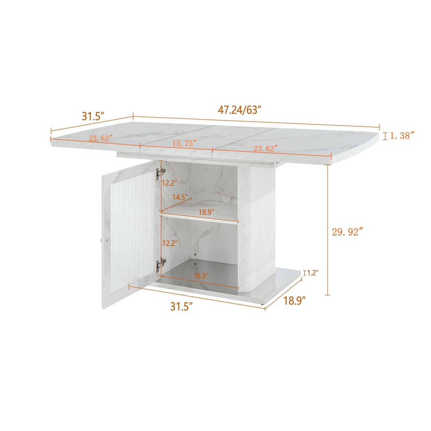 Modern Rectangle Dining Table With Stretchable Top, Storage Cabinet