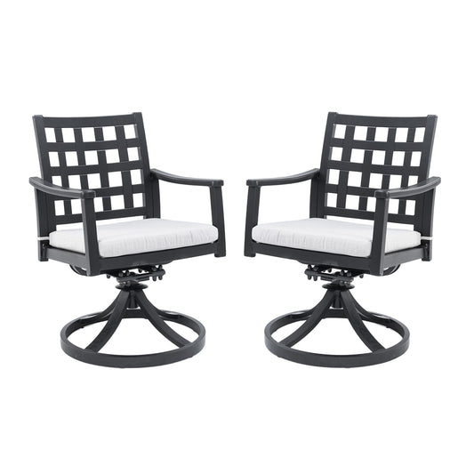Modern Classic Outdoor Dining Swivel Rockers With Sunbrella Cushion, Lattice Design, Weather Resistant Frame (Set of 2) - Ember Black