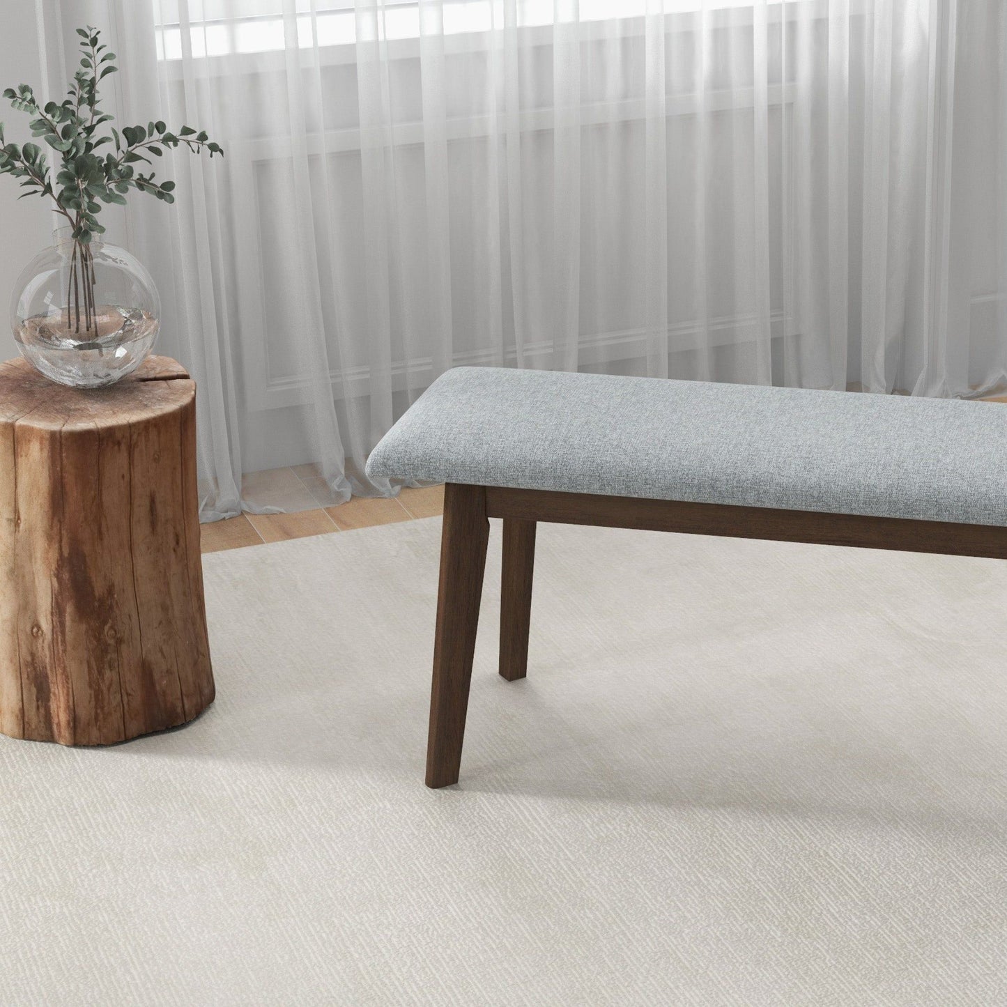Carlos-Upholstered Solid Wood Bench - Gray
