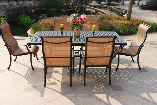 Rectangular 6 Person 85.83" Long Aluminum Dining Set - Antique Bronze