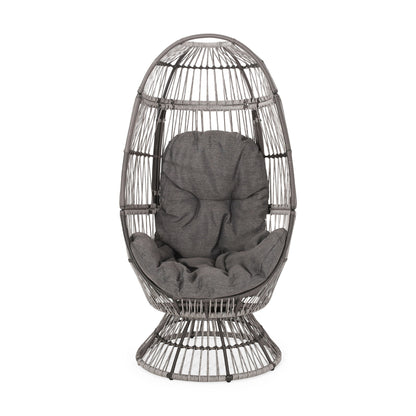 Patio Swivel Basket Egg Chair With Cushion
