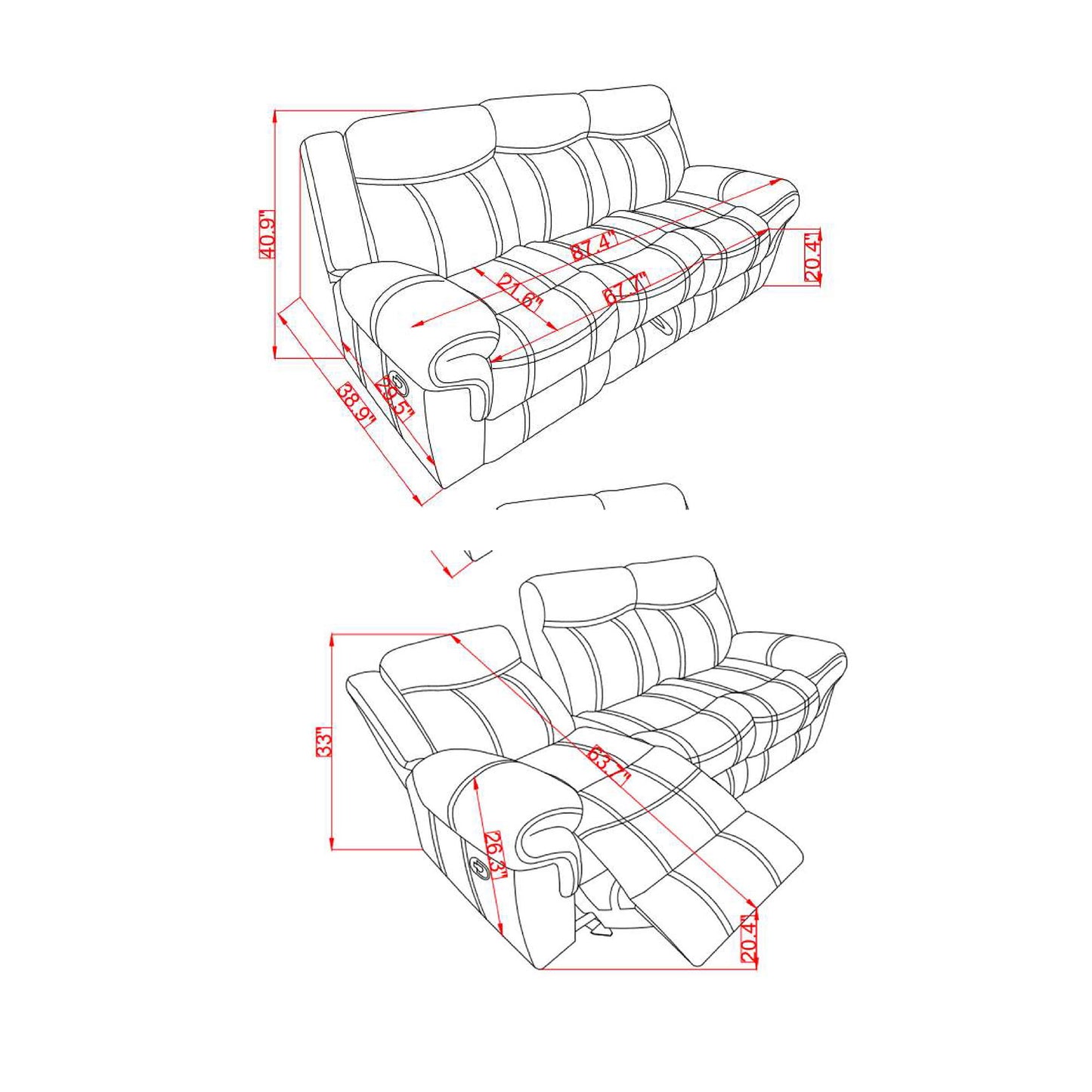 Jimny - Domino Power Reclining Sofa - Coffee