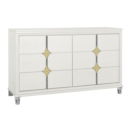 Uriuni - 5 Piece King Bedroom Set With Panel Headboard And LED Lighting - Gold / White